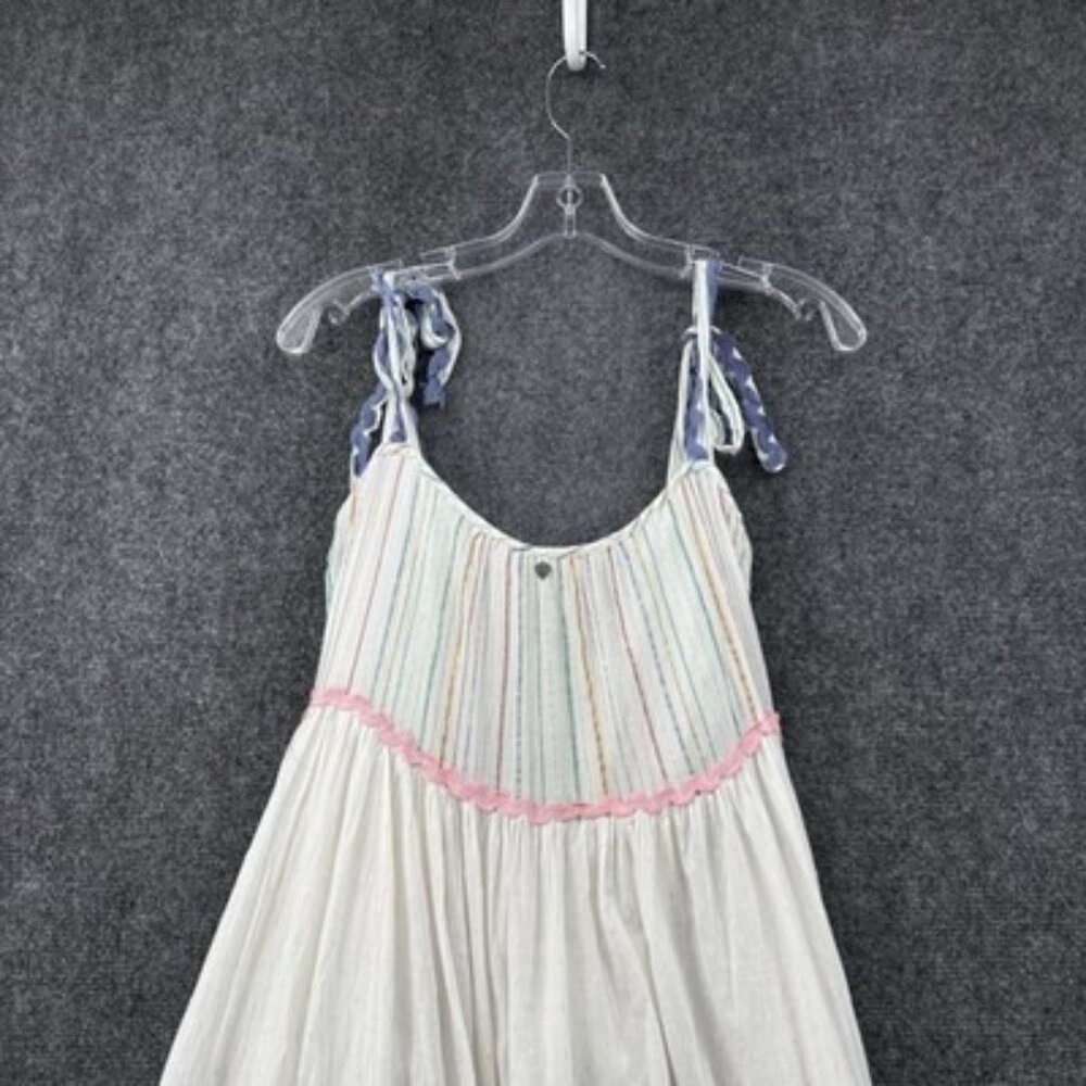 Z&L White Striped Boho Maxi Dress Womens Small Tie Straps Coquette Fairycore - Picture 4 of 11
